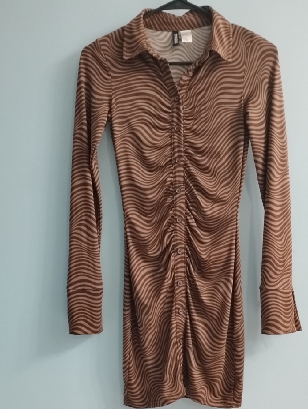 NWOT H&M Divided Brown Striped Button-Front Dress Size XS